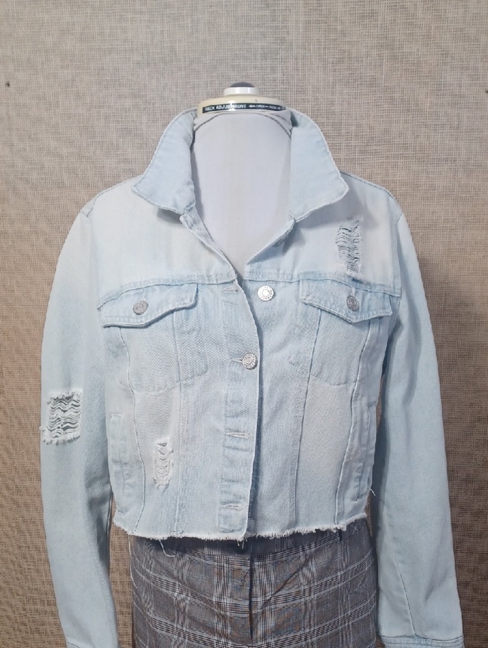 refuge Light Wash Distressed Cropped Denim Jacket